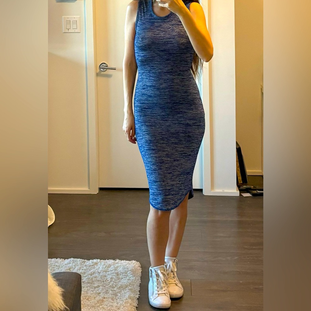 Wilfred super stretchy sleeveless dress, blue/grey
